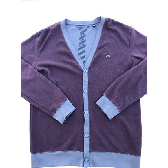 VANS Poly Cotton Button Up Cardigan Sweater Maroon Gray Men’s L Retro Jacket EUC - Picture 13 of 14